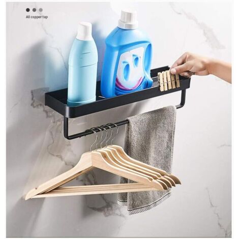Towel Rack, Square Bathroom Shelf with Towel and Wall Mounted Rail, Solid Aluminum Alloy Matte Black Finish,Black,50cm
