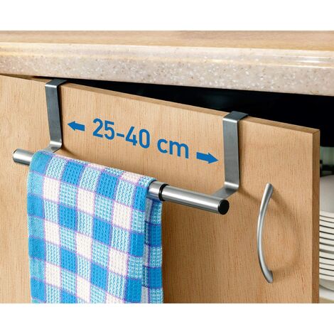 Towel Rack Tea Towel Holder Hanging on Closet Doors, Dryer 1 Stainless Steel Extendable Bar, 25-40x8x9cm, Kitchen and Bathroom Accessory without Drilling