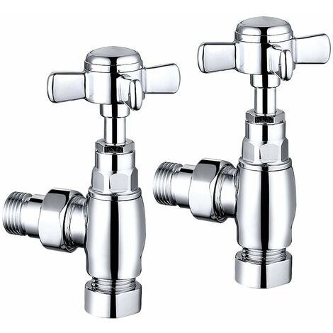 main image of "Towel Radiator Rail Valves Chrome Angle Central Heating Taps 15mm (Pair)"