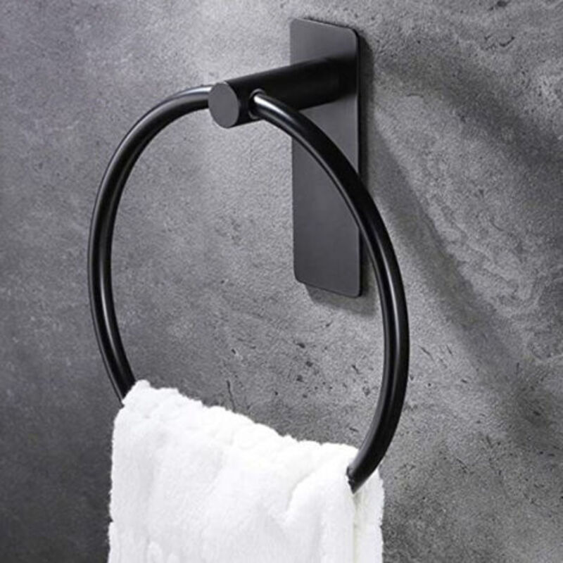 Towel Ring Black Towel Holder Ring No Drilling Towel Rail for Kitchen and Bathroom Self-Adhesive Stainless Steel