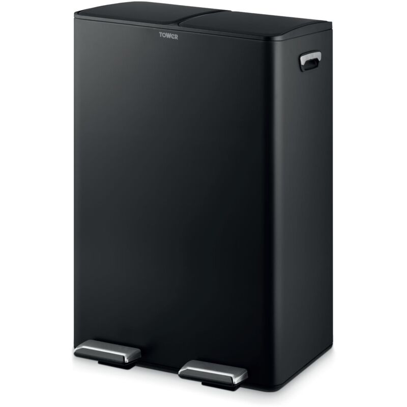 60L Recycling Pedal Bin, Black T838023BLK - Tower