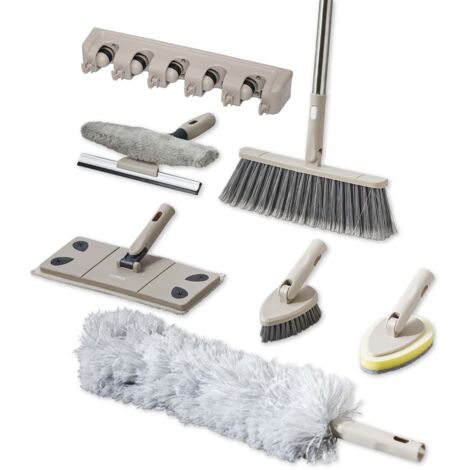 Tower Cavaletto 8 Piece Cleaning Set, Flat Mop Head, Broom Head, Microfibre Duster, Window, Tile, Scrubbing & Wall Holder, T869002MSH