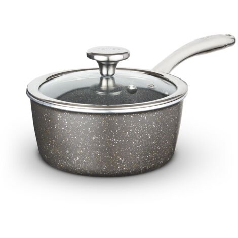 Tower Cerastone Pro 20cm Forged Aluminium Saucepan with Tempered Glass Lid, Non-Stick Coating, Graphite T900216