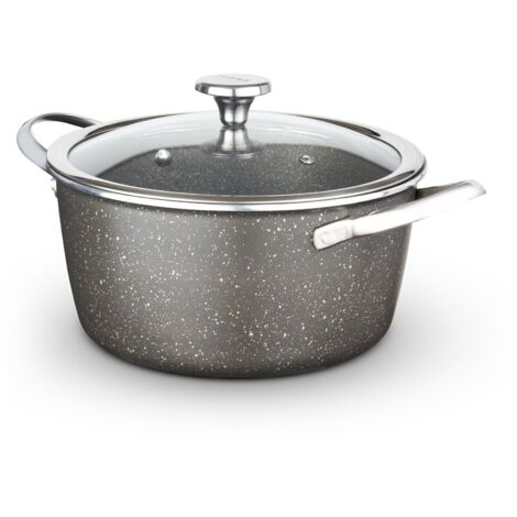 Tower Cerastone Pro 24cm Forged Aluminium Casserole Dish with Tempered Glass Lid, Non-Stick Coating, Graphite T900204