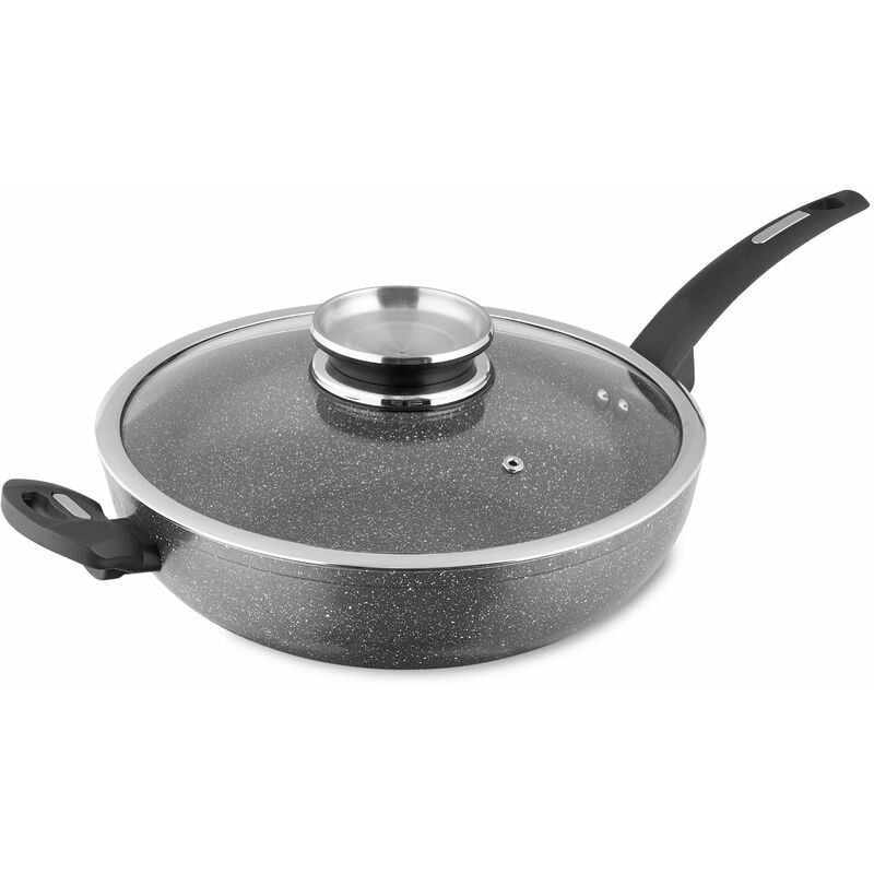 T81279 Cerastone Induction Wok Pan With Glass Lid, Non Stick Ceramic Coating, Easy to Clean, Graphite, 30 cm - Tower