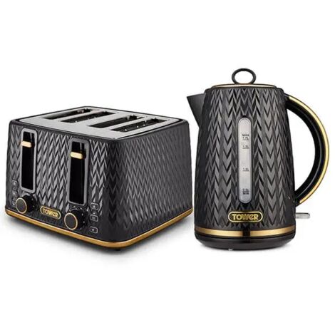 Tower Empire Kettle and 4 Slice Toaster Set Black