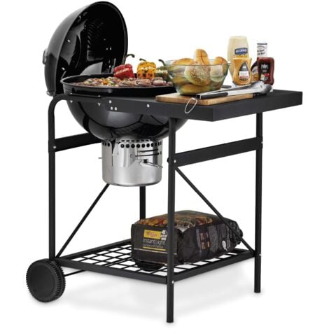 Tower Kettle Grill, Built-in Side Table, Removable Lid, Storage Holder, Airflow Vent, Black T978572