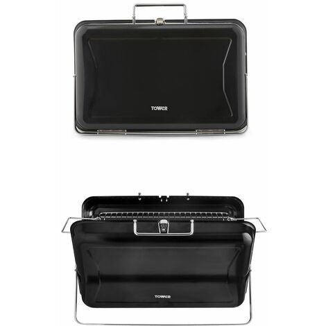 Tower Stealth T978516BLK Portable Charcoal Briefcase BBQ with Carry Handle, Black