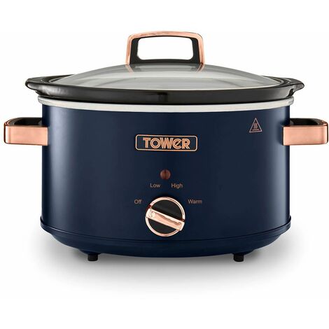 Tower T16042MNB Cavaletto 3.5 Litre Slow Cooker with 3 Heat Settings, Removable pot and Cool Touch Handles, Midnight Blue and Rose Gold