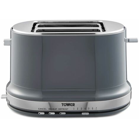 Tower T20043GRP Belle 2-Slice Toaster with 7 Browning Settings, Defrost/Reheat/Cancel, 800 W, Graphite