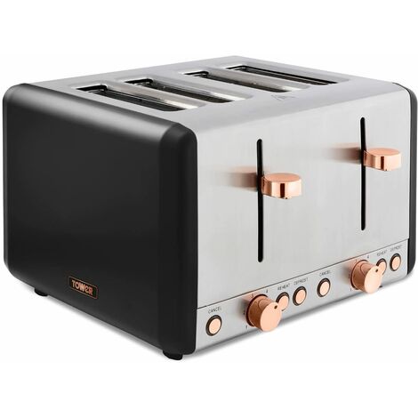 Tower T20051RG Cavaletto 4-Slice Toaster with Defrost/Reheat, Stainless Steel, 1800 W, Black and Rose Gold