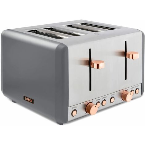 Tower T20051RGG Cavaletto 4-Slice Toaster with Defrost/Reheat, Stainless Steel, 1800W, Grey and Rose Gold