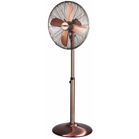 Tower T637000C Metal Pedestal Fan with 3 Speeds, Automatic Oscillation, 16, 50W, Copper