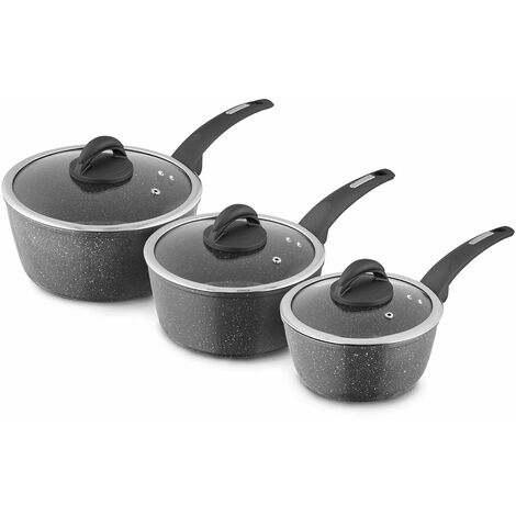 Tower T81212 Cerastone Forged 3 Piece Saucepan Set with Non-Stick Coating and Soft Touch Handles,18/20/22cm, Graphite
