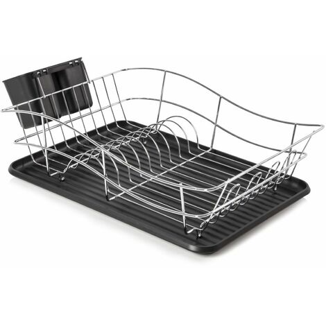 Tower T81400, Dish Rack With Tray-Black, StainlessSteel, 32 x 43.5 x 15 cm