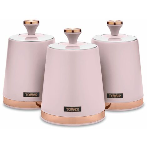 Tower T826131PNK Cavaletto Set of 3 Storage Canisters for Tea/Coffee/Sugar, Steel, Marshmallow Pink and Rose Gold, One Size