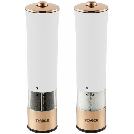 Tower T847003RW Electric Salt and Pepper Mills, Stainless Steel, White, 5.6 x 5.6 x 22.5 cm