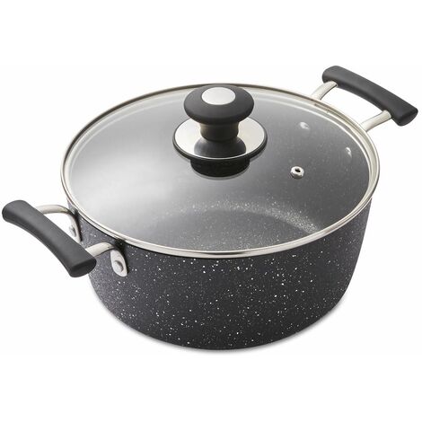 Tower T900116 Precision 24cm Non - Stick Forged Aluminium Stock Pot Diamond Coating, Soft Grip Handles, Black