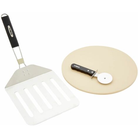 Tower T932025 3 Piece Pizza Tool Set Includes Pizza Stone, Slicer and Paddle, Fits 12" Pizza, Stainless Steel
