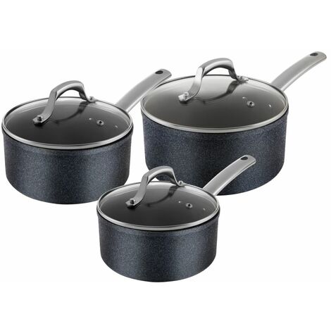 Tower Trustone Induction Pot Set, Non Stick, Easy to Clean, Dishwasher Safe, Violet Black, 3 Piece, 16/18/20 cm