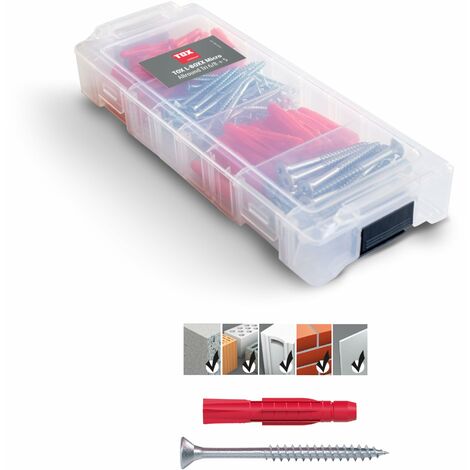 TOX L-BOXX Micro Allround Tri 6/8 + S in scatola di smistamento impilabile e cliccabile, con tasselli multiuso TRI 6/36 e 8/51 + viti corrispondenti, 140 pezzi, 094901802