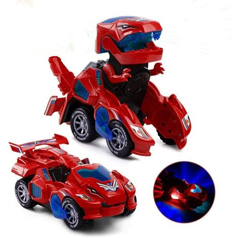 Toy Car Dinosaur Toys Transforming Dinosaur Car with LED Light and Music Gifts for for Kids(Red)
