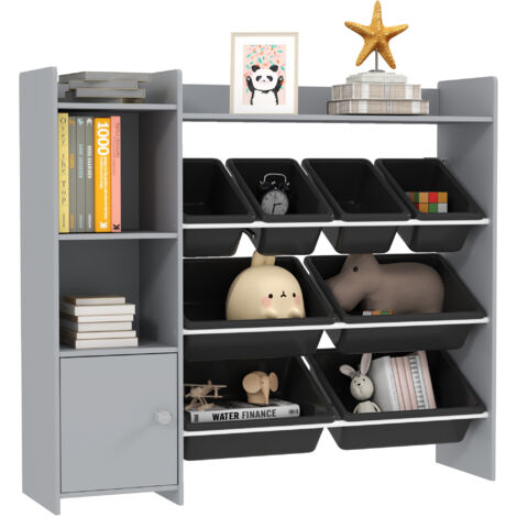 Toy Storage Unit with 8 Removable Bins, Storage Shelves, Cabinet, Grey