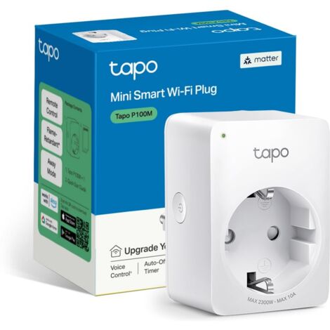 TP-Link Tapo P100M Matter Presa Smart Plug, Intelligente, WiFi, Compatibile con Alexa e Google Home, Spegnimento Automatico, Controllo Remoto Tramite APP Tapo, 10A, 2300W