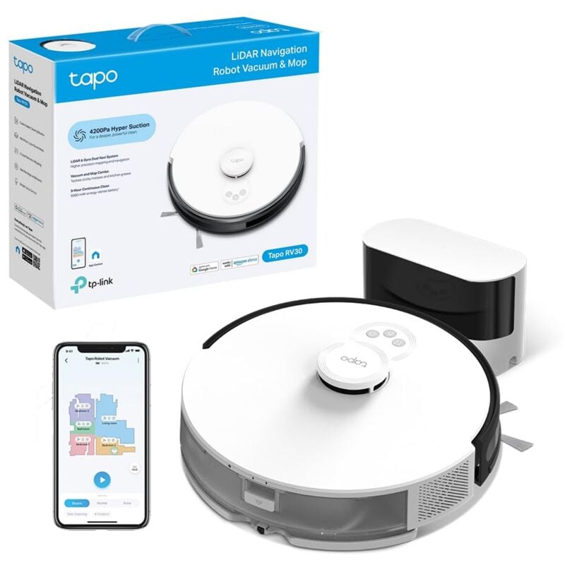 Image of Tp-link - Tapo RV30, Robot Aspirapolvere Lavapavimenti, Aspirazione Potenza 4200Pa, Navigazione LiDAR, Mappatura Rapida, Batteria da 5000mAh, Adatto