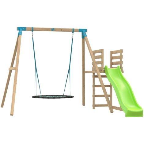 Tp Toys – Station balançoire nid d'oiseau géant avec toboggan 220 cm – Bois traité autoclave classe III – Hauteur 243 cm – Pour 1 à 3 enfants