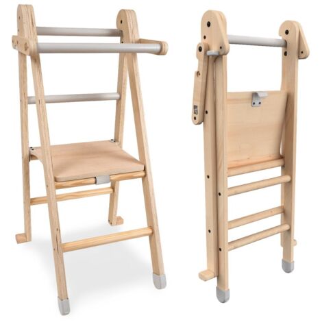 Tp Toys – Tour d'apprentissage pliable Montessori en bois FSC – Hauteur 93,5 cm – Âge 18 mois et + – Barrière de sécurité robuste – Pieds antidérapants