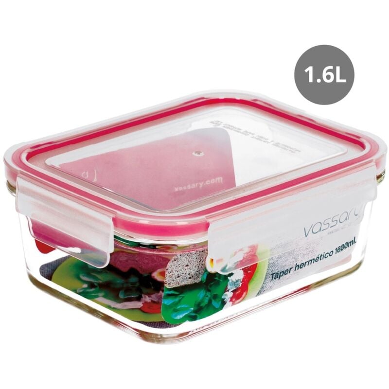 

Táper hermético rectangular de cristal 1600ml