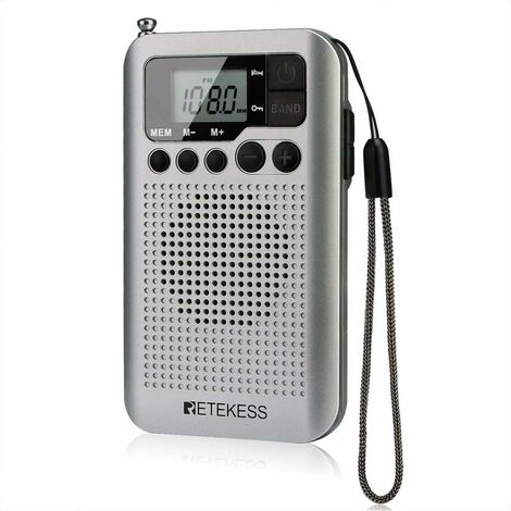 TR106 Mini Portable Radio, AM FM Pocket Radio, with Sleep Timer, Timing Boot, Button Lock, Small Radio Built-in Speaker, 3.5mm Headphone Jack (Silver)