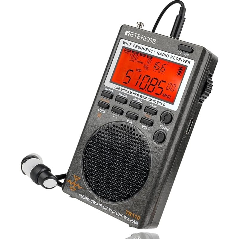 TR110 Mini Scanner Radio SSB, Radio Ondes Courtes, AIR FM MW SW, Batterie Rechargeable, Horloges, Minuterie de Veille, Type-C pour Extérieur