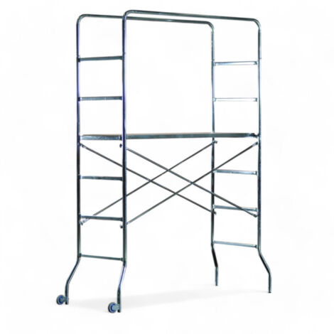 Trabattello acciaio zincato smontabile h218 con portata 120kg base 0.65x169 facile montaggio ruote spostamento incluso piano lavoro