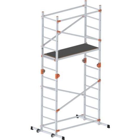 Gierre – Trabattello in alluminio 200cm – Altezza massima 308cm – Sistema di innesto rapido – Pianale in legno eurodeck antiscivolo – Conforme D.Lgs. 81/08