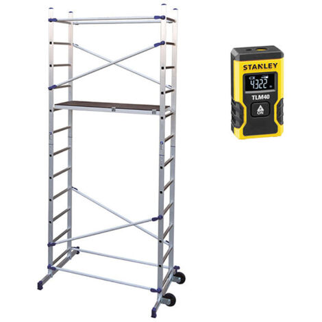 Trabattello domestico - 1 piano - Altezza di lavoro max 4.36m + Telemetro laser STANLEY - PN/CLI-LASER