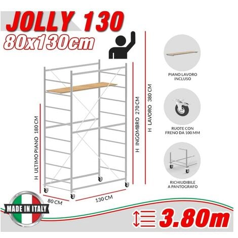 Trabattello pieghevole in alluminio ML – MUNK: versione standard,  piattaforma 1,60 x 0,60 m