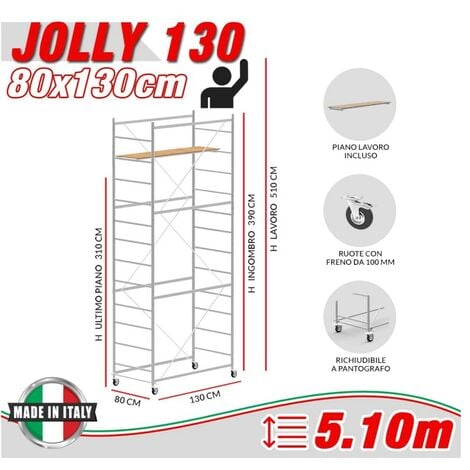 Trabattello pieghevole in alluminio ML – MUNK: versione standard,  piattaforma 1,60 x 0,60 m