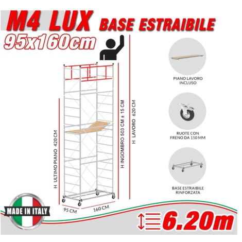 Trabattello M4 LUX base estraibile Altezza lavoro 6,20 metri