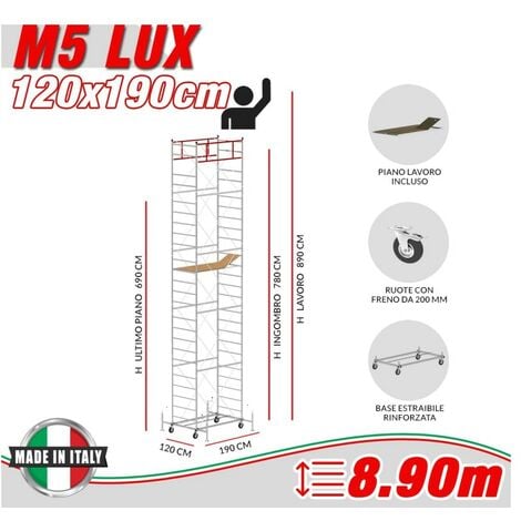 Biacchi Trabattello alluminio Everest 6 gradini multiposizione portata max.  120 Kg