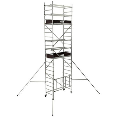Trabattello mobile in alluminio - 2 piattaforme - Altezza di lavoro max 6.60m - Pavimenti piani e in pendenza - 22408551