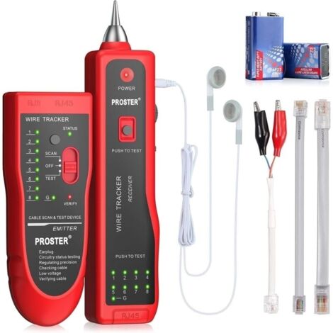 Traceur de Cable Electrique, Proster Wire Tracker RJ11 RJ45 Finder Ethernet LAN Multifonction Toner Tracer Réseau Collation de Cable Téléphone Ligne Testeur de Continuité (Rouge)