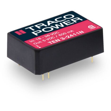 TracoPower TEN 3-2411N Convertitore DC/DC da circuito stampato 24 V/DC 5 V/DC 600 mA 3 W Num. uscite: 1 x Contenuto 1 p