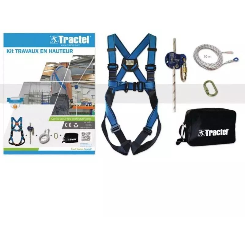Tractel with 10m rope, carrying bag, Connector, rope fall arrester, HT22 safety harness