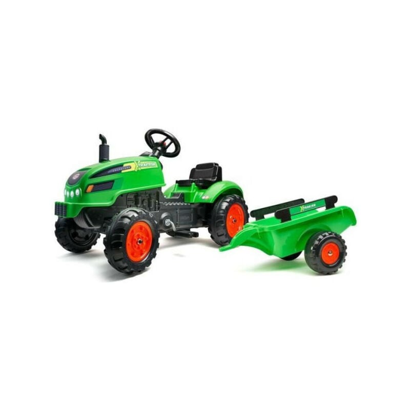 Tracteur a pédales x Tractor vert avec capot ouvrant et remorque inclus Falk Pour enfants de 2 a 5 ans