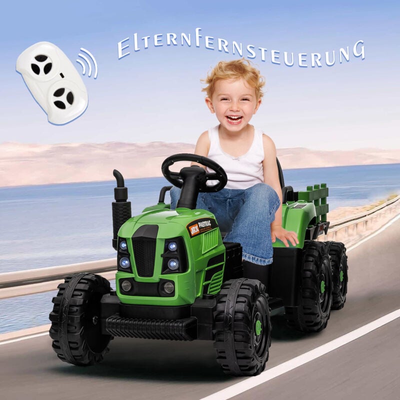 Aafgvc - Tracteur de conduite avec remorque, jouet de tracteur électrique alimenté par batterie 12 v avec télécommande, voiture électrique pour