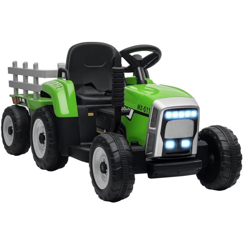 Homcom - Tracteur électrique enfant avec remorque - effets sonores lumineux - télécommande - 3-6 Km/h - vert