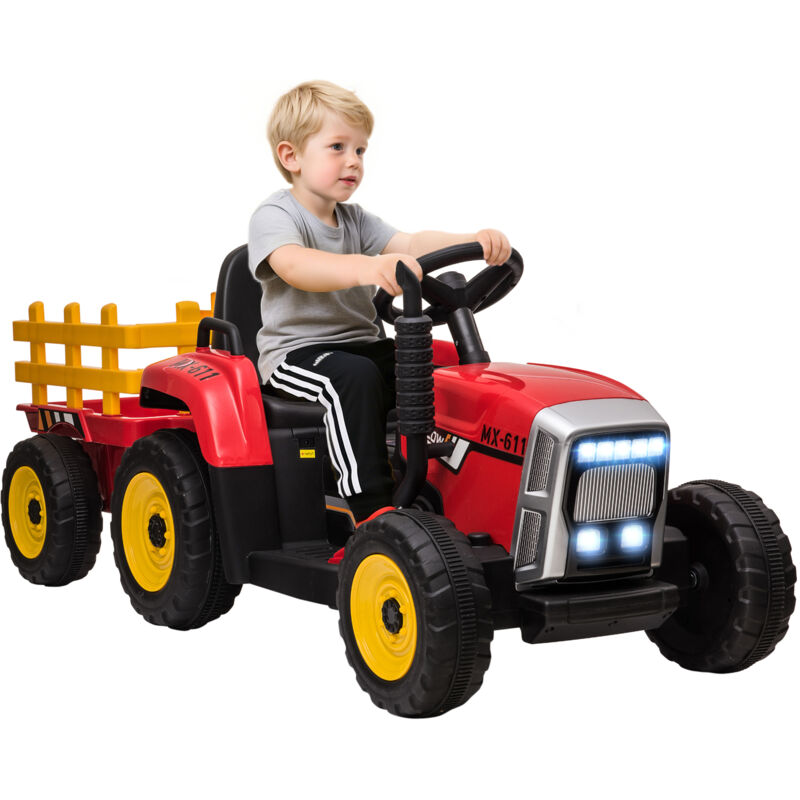Homcom - Tracteur électrique enfant avec remorque - effets sonores lumineux - télécommande - 3-6 Km/h - rouge