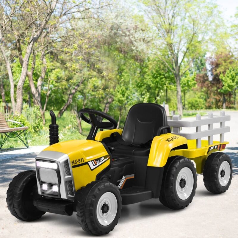 Maisonchic - Tracteur Electrique avec Remorque pour Enfants 3 Vitesses Lumières led Fonctions Audio usb et Bluetooth Jaune CW7310 design in